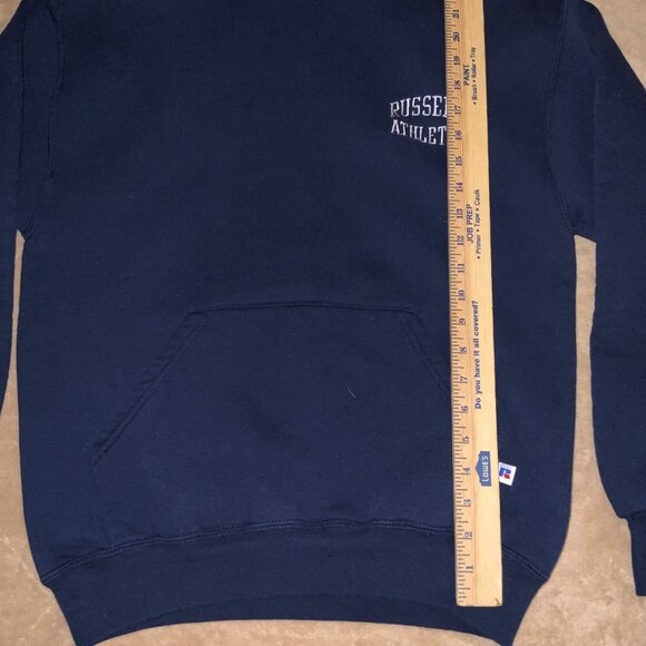 Russell Athletic Youth Medium Embroidery Navy Blue Sweatshirt Hoodie Pocket C03 - Picture 4 of 6